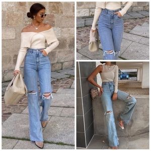 ZARA Wide Leg High Rise Ripped Jeans Size 10